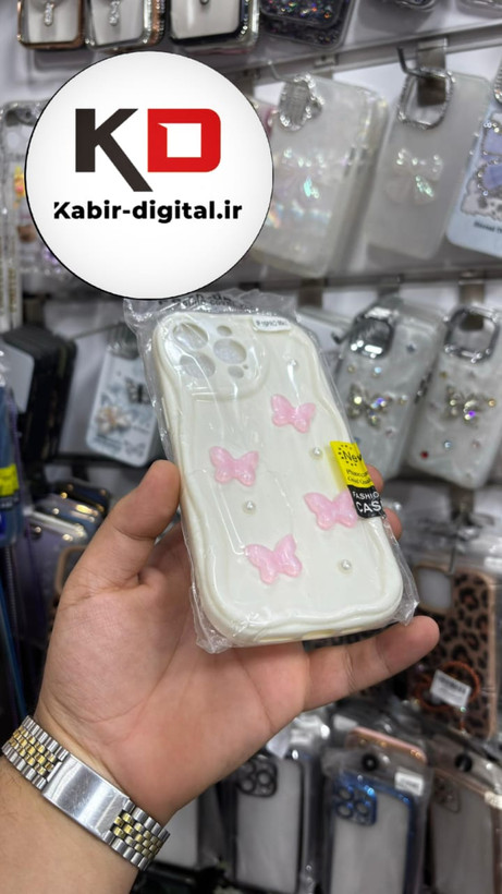 قاب گوشی iPhone 15 Pro Max آیفون بالشتی سه بعدی پروانه صورتی فانتزی محافظ لنز دار