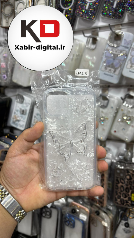 قاب گوشی iPhone 15/15 Pro Max آیفون ماربل لاکچری ژله ای طرح پروانه