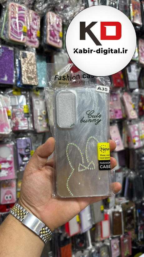 قاب گوشی Galaxy A35/55 سامسونگ موج دار سخت Hard لیزری لاکچری کیس نگین دار دور شفاف طرح خرگوش