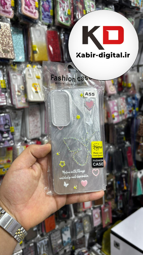 قاب گوشی Galaxy A35/55 سامسونگ موج دار سخت Hard لیزری لاکچری کیس نگین دار دور شفاف طرح پروانه