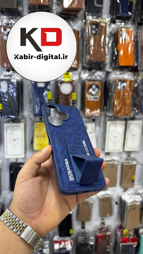قاب گوشی Redmi 13 /POCO M6 شیائومی چرمی اورجینال پولو POLO طرح دار جاکارتی دار مگنتی استندشو دور دوخت سرمه ایی