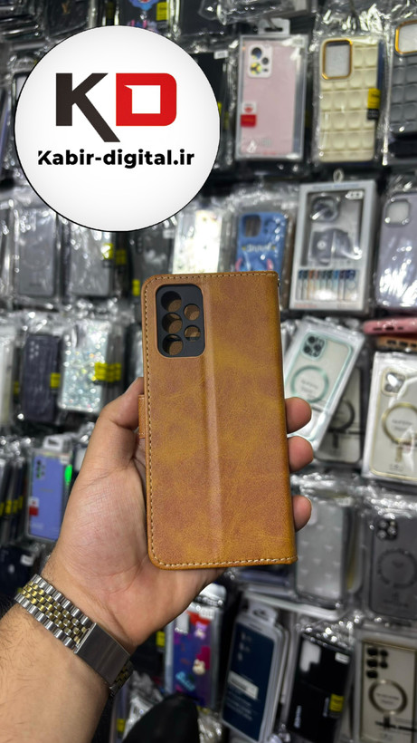کیف گوشی Galaxy A52 / Galaxy A52s سامسونگ چرم مگنتی جاکارتی بند آویز دارقهوه ایی روشن