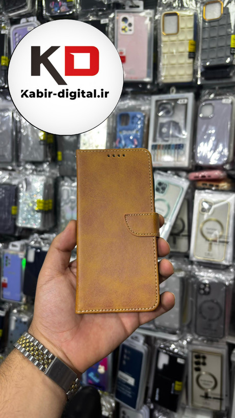 کیف گوشی Galaxy A52 / Galaxy A52s سامسونگ چرم مگنتی جاکارتی بند آویز دارقهوه ایی روشن