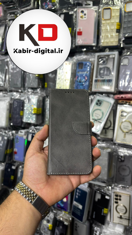 کیف گوشی Galaxy A52 / Galaxy A52s سامسونگ چرم مگنتی جاکارتی بند آویز دار خاکستری