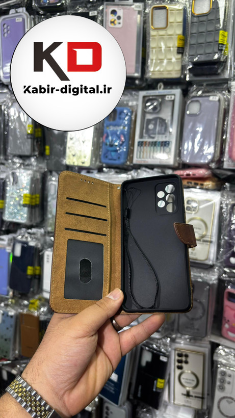 کیف گوشی Galaxy A52 / Galaxy A52s سامسونگ چرم مگنتی جاکارتی بند آویز دار قهوه ایی