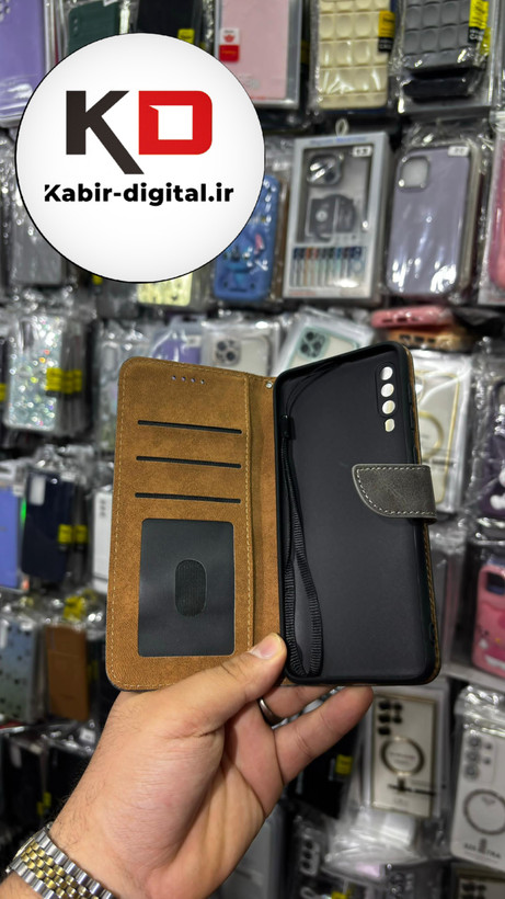 کیف گوشی Galaxy A50 /A50s/A30s سامسونگ چرم مگنتی جاکارتی بند آویز دار خاکستری