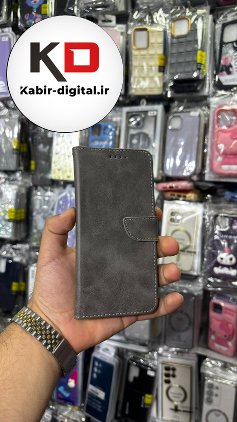 کیف گوشی Galaxy A50 /A50s/A30s سامسونگ چرم مگنتی جاکارتی بند آویز دار خاکستری