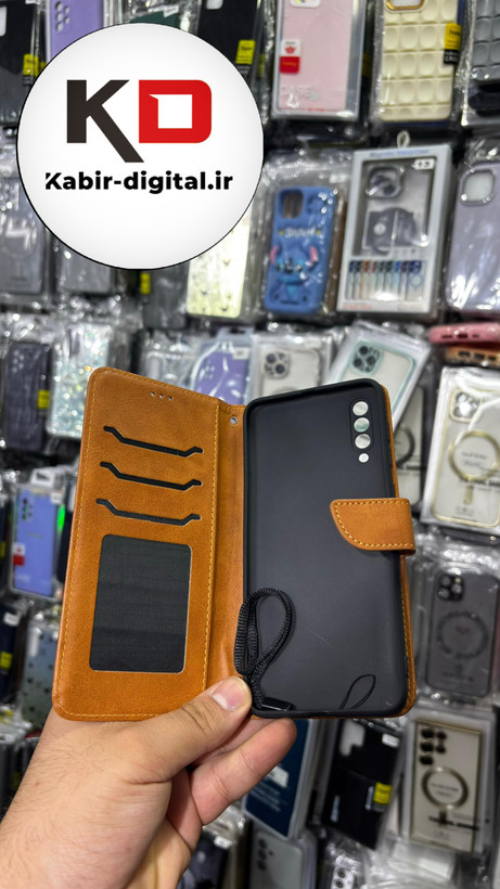 کیف گوشی Galaxy A50 /A50s/A30s سامسونگ چرم مگنتی جاکارتی بند آویز دار عسلی