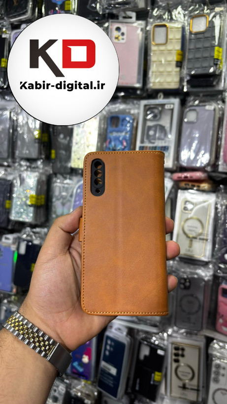 کیف گوشی Galaxy A50 /A50s/A30s سامسونگ چرم مگنتی جاکارتی بند آویز دار عسلی