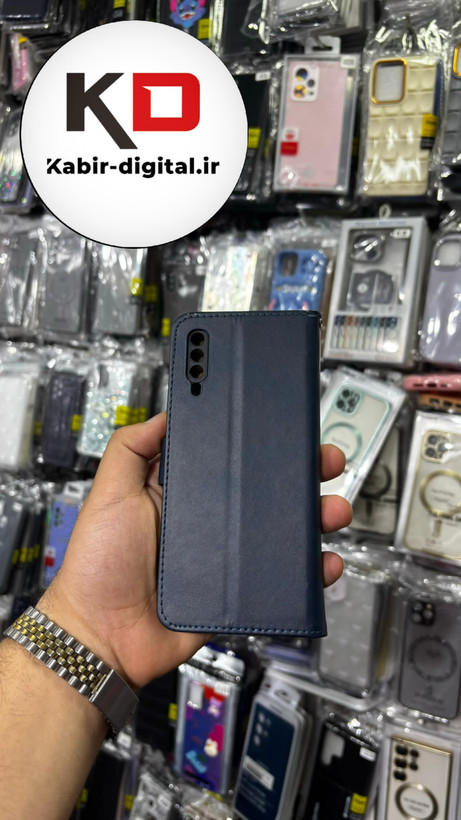 کیف گوشی Galaxy A50 /A50s/A30s سامسونگ چرم مگنتی جاکارتی بند آویز دار سرمه ایی