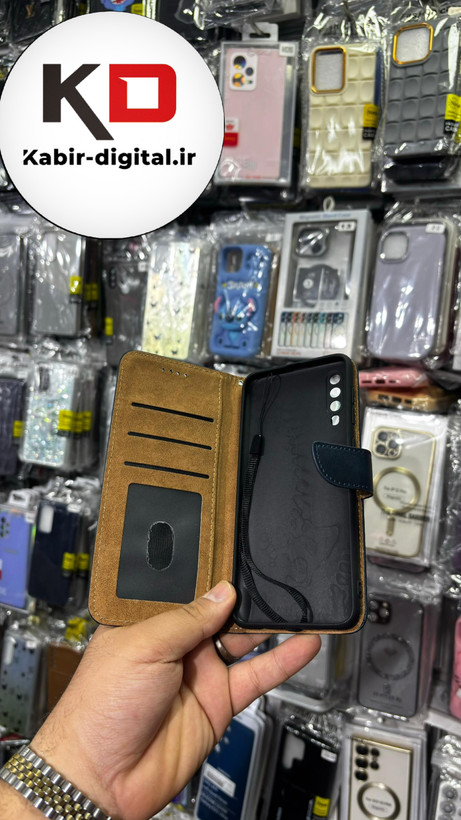 کیف گوشی Galaxy A50 /A50s/A30s سامسونگ چرم مگنتی جاکارتی بند آویز دار سرمه ایی