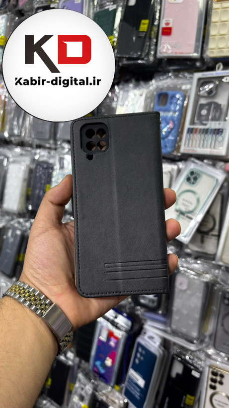 کیف گوشی Galaxy A12 /M12 سامسونگ چرم مگنتی جاکارتی بند آویز دار مشکی