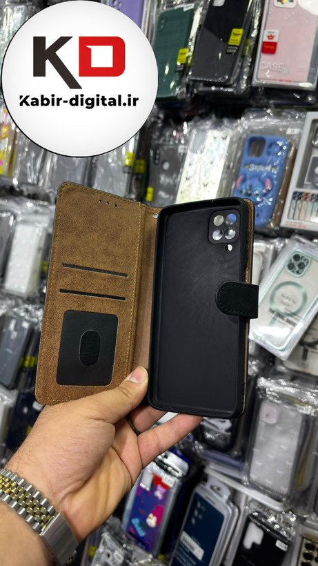 کیف گوشی Galaxy A12 /M12 سامسونگ چرم مگنتی جاکارتی بند آویز دار مشکی