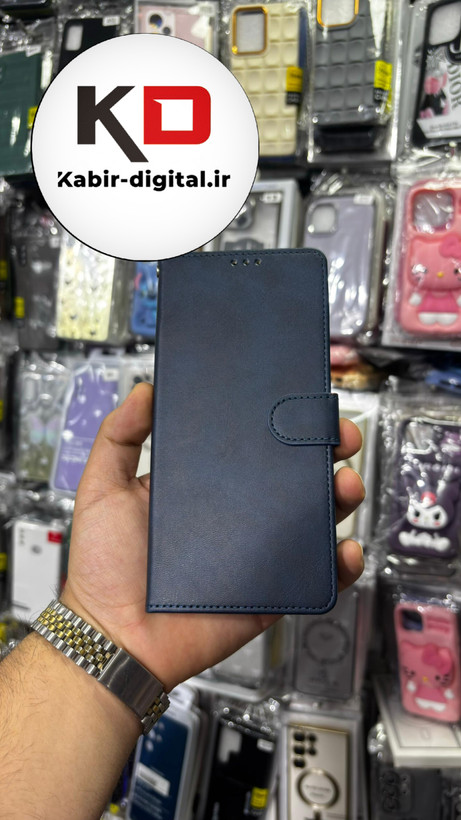 کیف گوشی Galaxy A05 سامسونگ چرم مگنتی جاکارتی بند آویز دار سرمه ایی