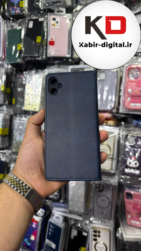 کیف گوشی Galaxy A05 سامسونگ چرم مگنتی جاکارتی بند آویز دار سرمه ایی