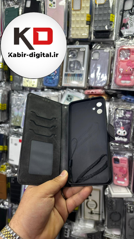 کیف گوشی Galaxy A05 سامسونگ چرم مگنتی جاکارتی بند آویز دار مشکی