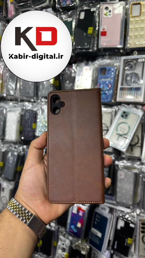 کیف گوشی Galaxy A05 سامسونگ چرم مگنتی جاکارتی بند آویز دار قهوه ایی