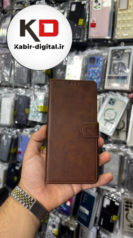 کیف گوشی Galaxy A05 سامسونگ چرم مگنتی جاکارتی بند آویز دار قهوه ایی
