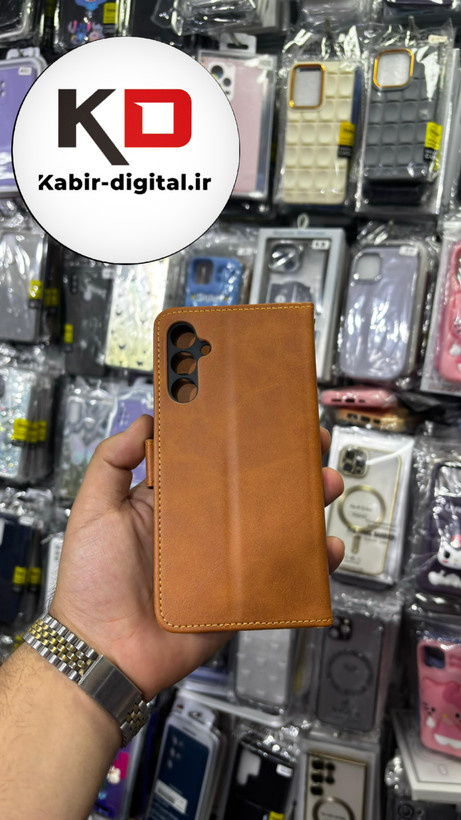 کیف گوشی Galaxy A15 سامسونگ چرم مگنتی جاکارتی بند آویز دار قهوه ایی روشن