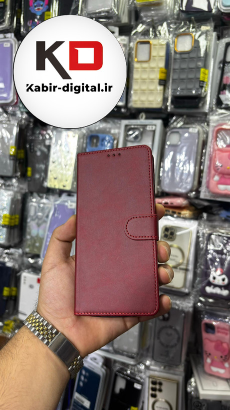 کیف گوشی Galaxy A15 سامسونگ چرم مگنتی جاکارتی بند آویز دار چرمی قرمز