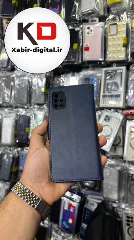 کیف گوشی Galaxy A51 سامسونگ چرم مگنتی جاکارتی بند آویز دار سرمه ایی