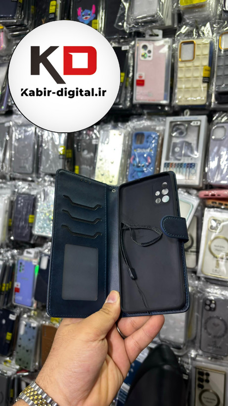 کیف گوشی Galaxy A51 سامسونگ چرم مگنتی جاکارتی بند آویز دار سرمه ایی