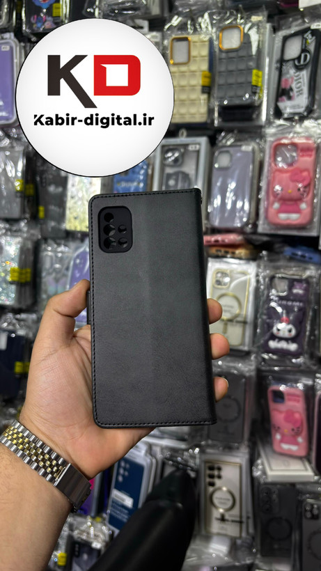 کیف گوشی Galaxy A51 سامسونگ چرم مگنتی جاکارتی بند آویز دار مشکی