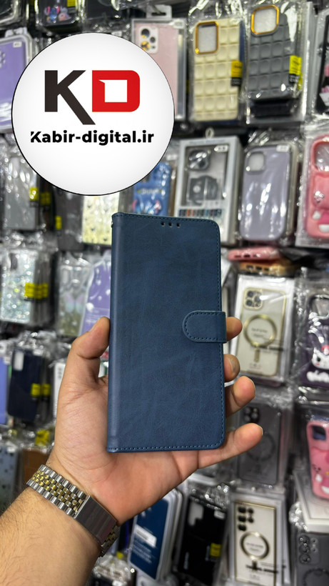 کیف گوشی Galaxy A16 سامسونگ چرم مگنتی جاکارتی بند آویز دار سرمه ایی