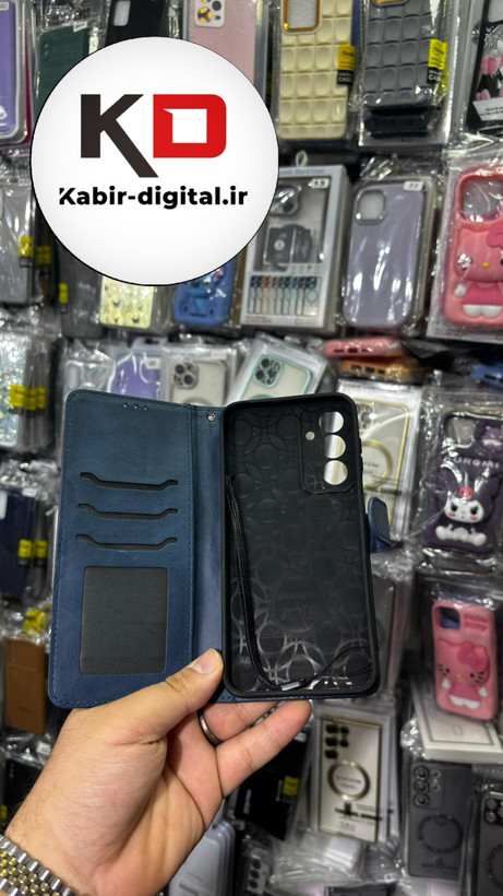 کیف گوشی Galaxy A16 سامسونگ چرم مگنتی جاکارتی بند آویز دار سرمه ایی
