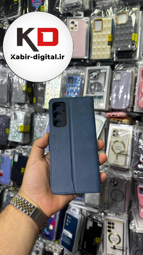 کیف گوشی Galaxy A16 سامسونگ چرم مگنتی جاکارتی بند آویز دار سرمه ایی