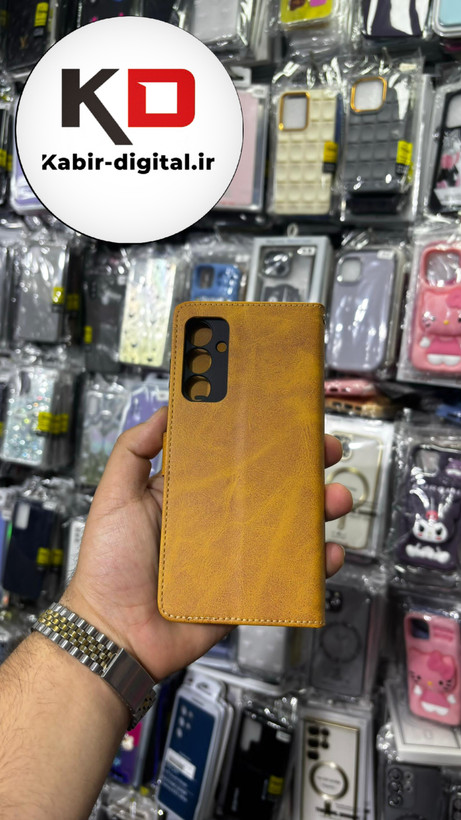 کیف گوشی Galaxy A16 سامسونگ چرم مگنتی جاکارتی بند آویز دار قهوه ایی روشن