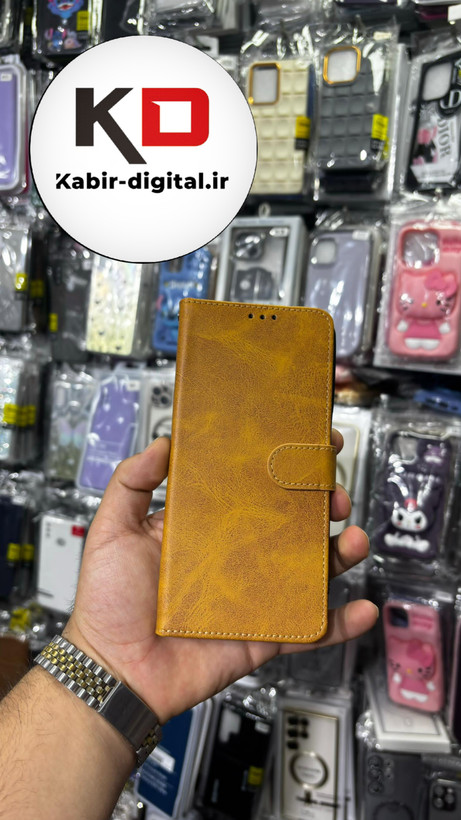 کیف گوشی Galaxy A16 سامسونگ چرم مگنتی جاکارتی بند آویز دار قهوه ایی روشن