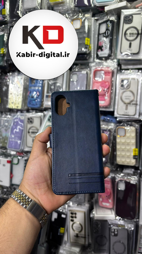 کیف گوشی Galaxy A06 سامسونگ چرم مگنتی جاکارتی بند آویز دار سرمه ایی