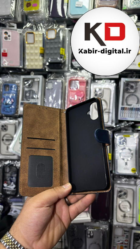 کیف گوشی Galaxy A06 سامسونگ چرم مگنتی جاکارتی بند آویز دار سرمه ایی
