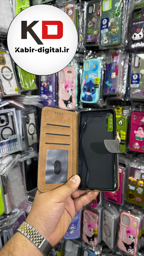 کیف گوشی Galaxy A750 / A7 2018 سامسونگ چرم مگنتی جاکارتی بند آویز دار خاکستری