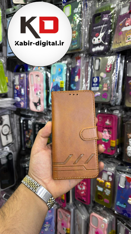 کیف گوشی Galaxy A22 4G /M32 سامسونگ چرم مگنتی جاکارتی بند آویز دار قهوه ایی