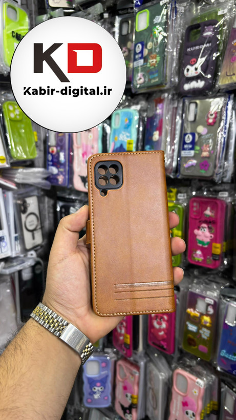 کیف گوشی Galaxy A22 4G /M32 سامسونگ چرم مگنتی جاکارتی بند آویز دار قهوه ایی
