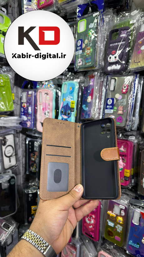 کیف گوشی Galaxy A22 4G /M32 سامسونگ چرم مگنتی جاکارتی بند آویز دار قهوه ایی