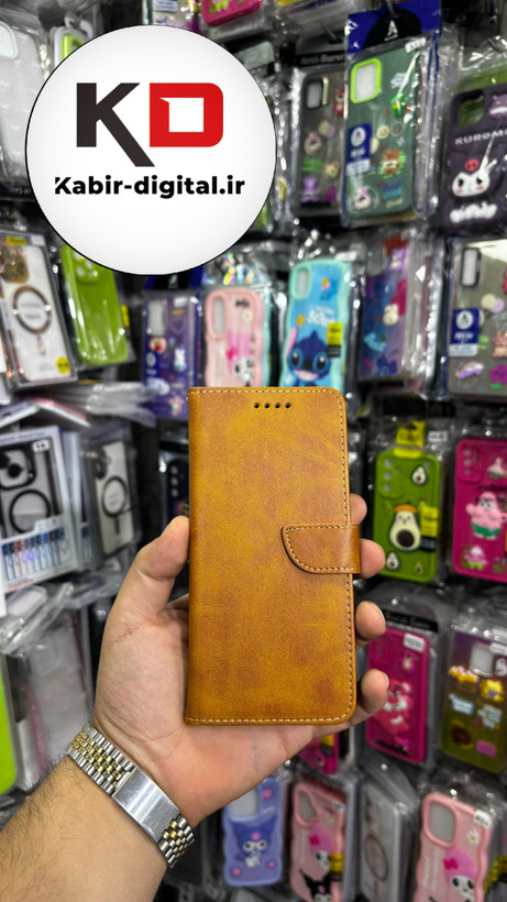 کیف گوشی Galaxy A750 / A7 2018 سامسونگ چرم مگنتی جاکارتی بند آویز دار قهوه ایی روشن