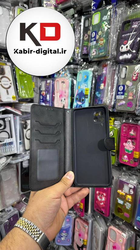 کیف گوشی Galaxy A22 4G /M32 سامسونگ چرم مگنتی جاکارتی بند آویز دار مشکی