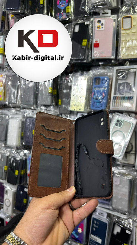 کیف گوشی Galaxy A10 سامسونگ چرم مگنتی جاکارتی بند آویز دار قهوه ایی
