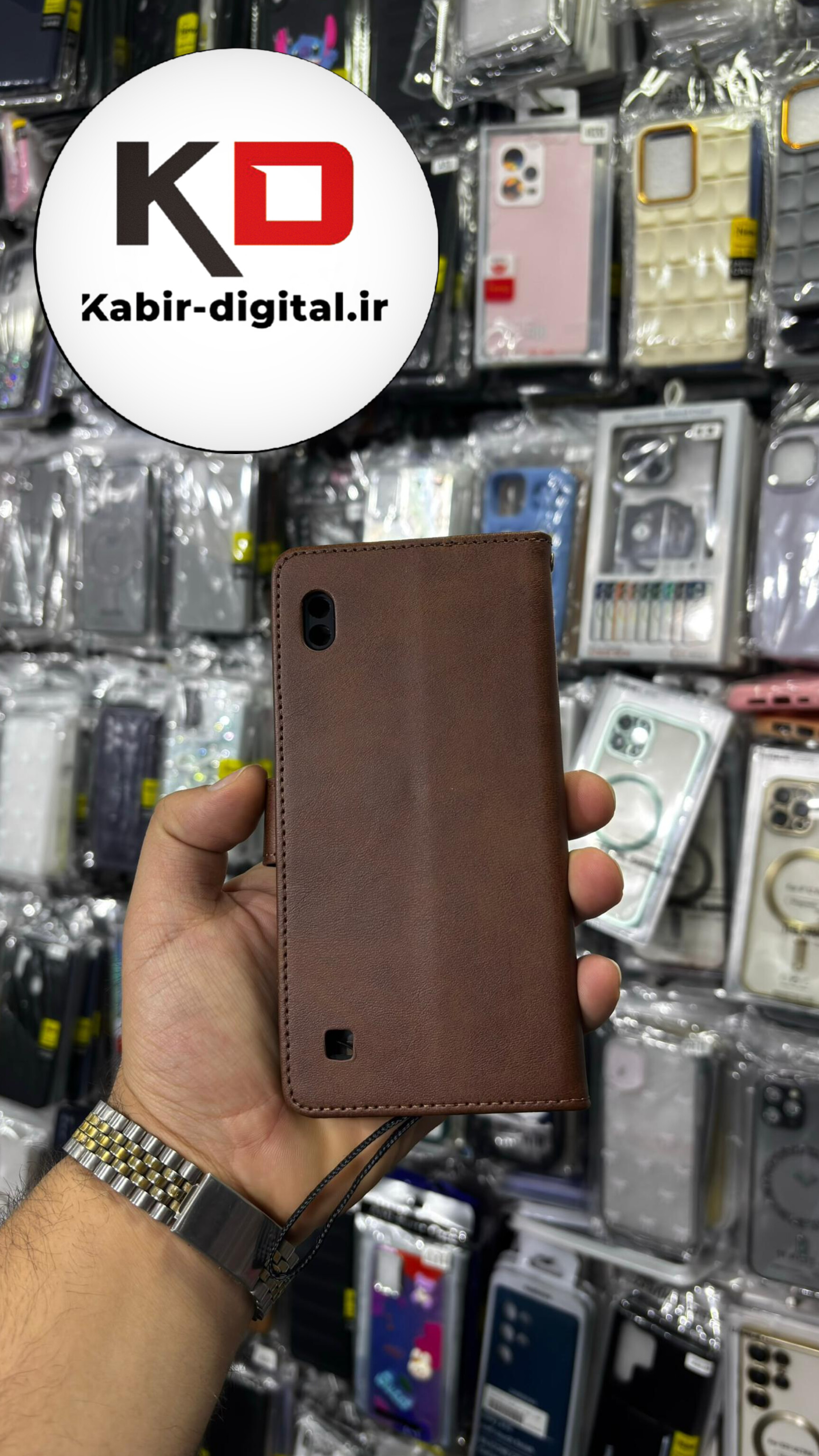 کیف گوشی Galaxy A10 سامسونگ چرم مگنتی جاکارتی بند آویز دار قهوه ایی