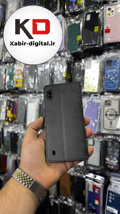 کیف گوشی Galaxy A10 سامسونگ چرم مگنتی جاکارتی بند آویز دار مشکی