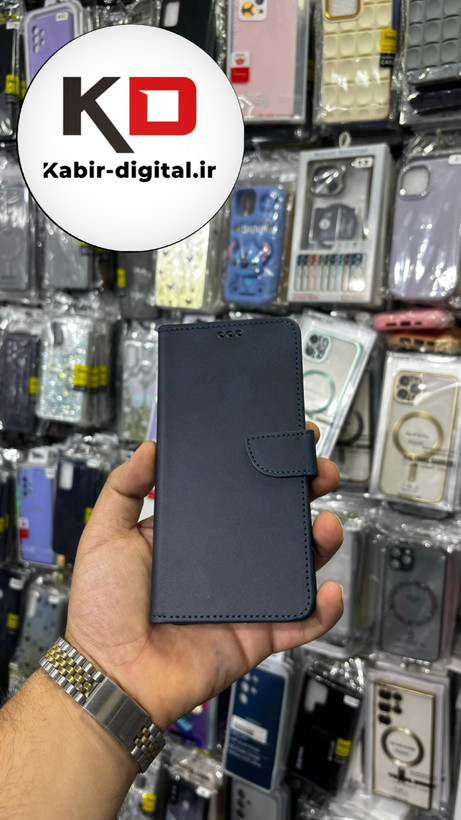 کیف گوشی Galaxy A10s سامسونگ چرم مگنتی جاکارتی بند آویز دار سرمه ایی