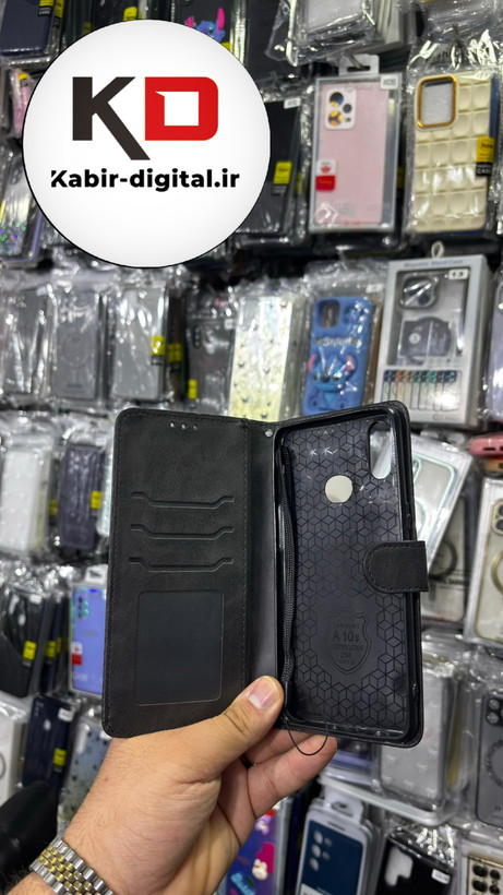 کیف گوشی Galaxy A10s سامسونگ چرم مگنتی جاکارتی بند آویز دار مشکی