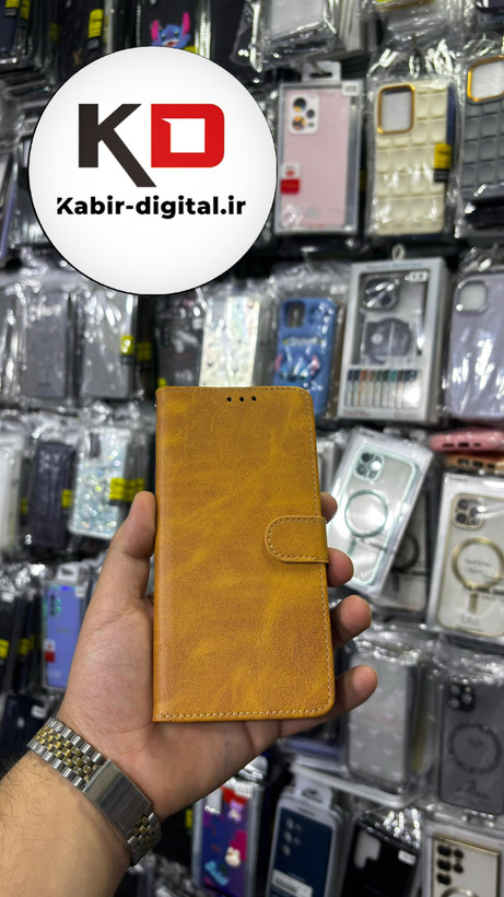 کیف گوشی Galaxy A10s سامسونگ چرم مگنتی جاکارتی بند آویز دار قهوه ایی روشن