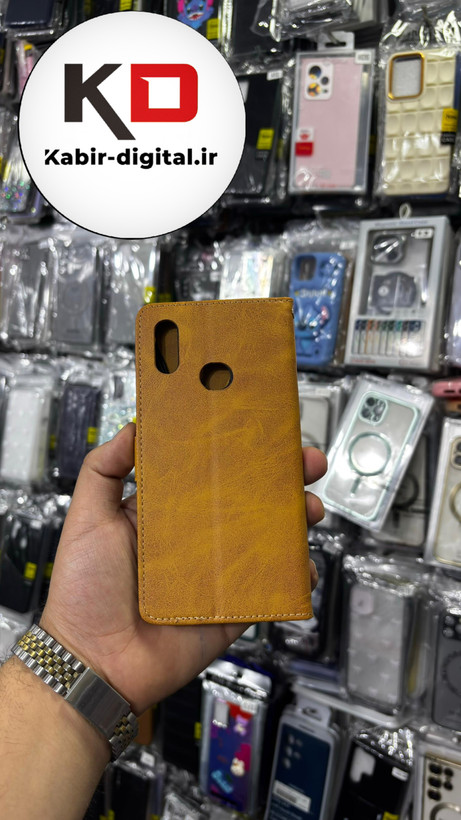 کیف گوشی Galaxy A10s سامسونگ چرم مگنتی جاکارتی بند آویز دار قهوه ایی روشن