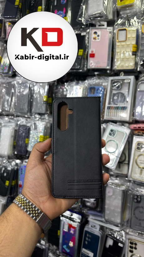 کیف گوشی Galaxy S24 FEسامسونگ چرم مگنتی جاکارتی بند آویز دار مشکی
