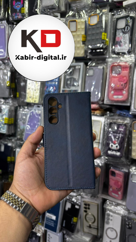 کیف گوشی Galaxy S23 FEسامسونگ چرم مگنتی جاکارتی بند آویز دار سرمه ایی