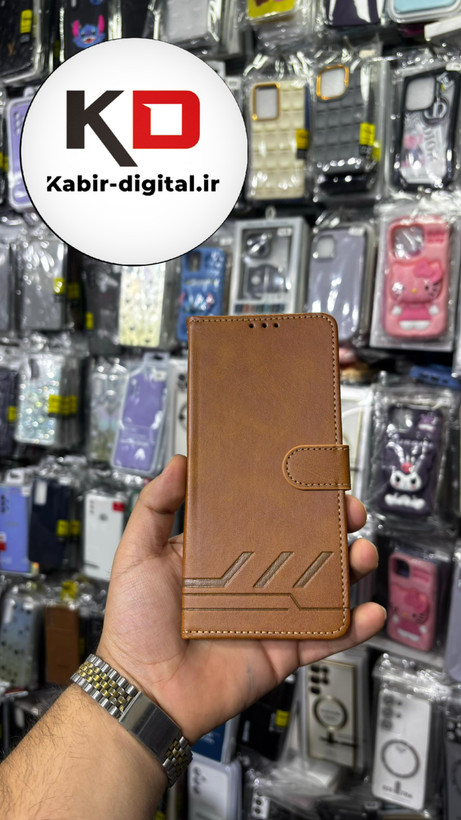 کیف گوشی Galaxy A21sسامسونگ چرم مگنتی جاکارتی بند آویز دار قهوه ایی